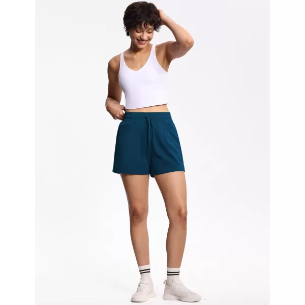 THE GYM PEOPLE Womens Drawstring Sweat Shorts High Waisted Summer Workout Lounge Shorts with PocketsDark Blue Green