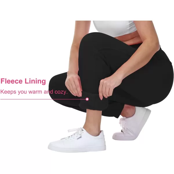 THE GYM PEOPLE Womens Fleece Sweatpants Warm Workout Joggers Pants with PocketsBlack