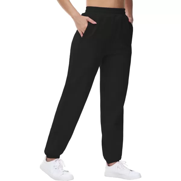 THE GYM PEOPLE Womens Fleece Sweatpants Warm Workout Joggers Pants with PocketsBlack