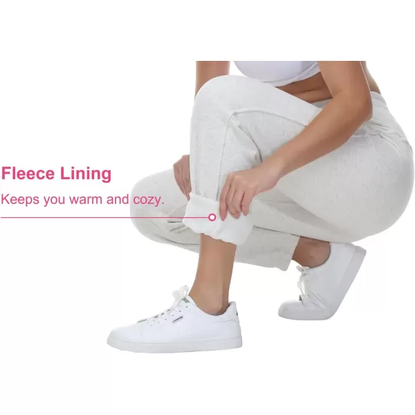THE GYM PEOPLE Womens Fleece Sweatpants Warm Workout Joggers Pants with PocketsHeather White