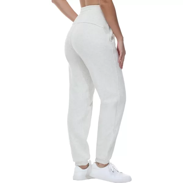THE GYM PEOPLE Womens Fleece Sweatpants Warm Workout Joggers Pants with PocketsHeather White