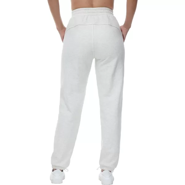 THE GYM PEOPLE Womens Fleece Sweatpants Warm Workout Joggers Pants with PocketsHeather White