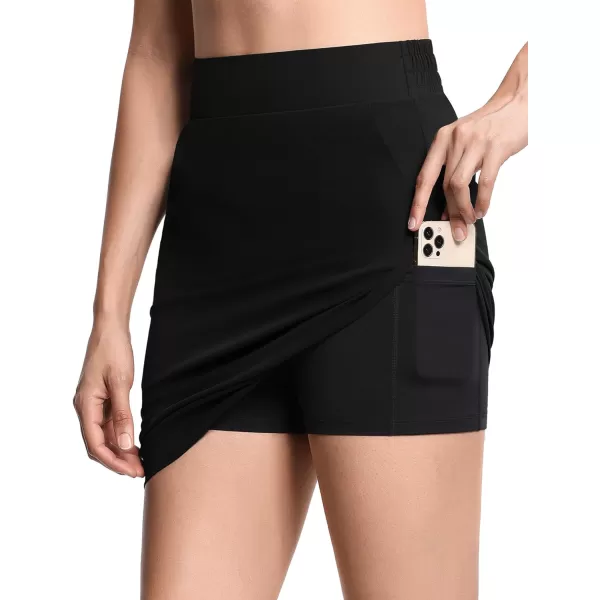 THE GYM PEOPLE Womens Golf Skorts Modest Knee Length Athletic Tennis Skirts Builtin Shorts with 4 PocketsBlack