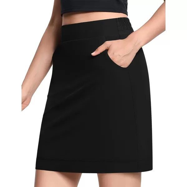 THE GYM PEOPLE Womens Golf Skorts Modest Knee Length Athletic Tennis Skirts Builtin Shorts with 4 PocketsBlack