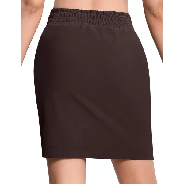 THE GYM PEOPLE Womens Golf Skorts Modest Knee Length Athletic Tennis Skirts Builtin Shorts with 4 PocketsBrown