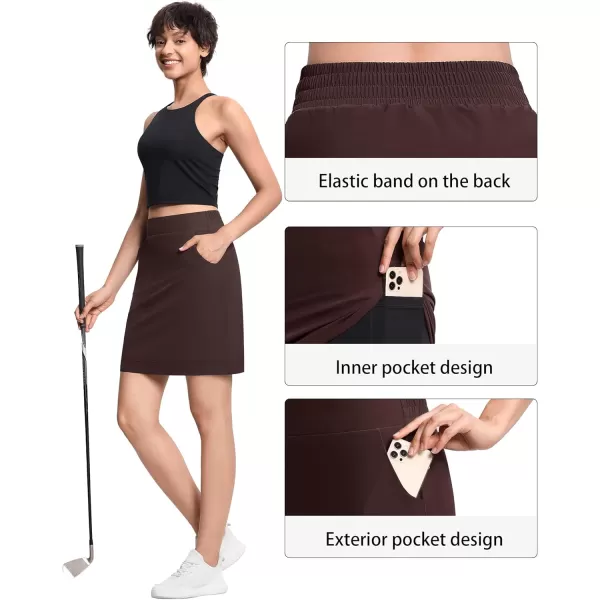 THE GYM PEOPLE Womens Golf Skorts Modest Knee Length Athletic Tennis Skirts Builtin Shorts with 4 PocketsBrown