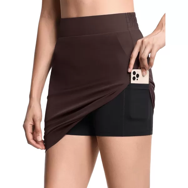 THE GYM PEOPLE Womens Golf Skorts Modest Knee Length Athletic Tennis Skirts Builtin Shorts with 4 PocketsBrown