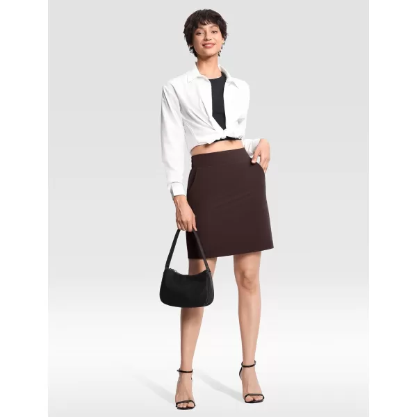THE GYM PEOPLE Womens Golf Skorts Modest Knee Length Athletic Tennis Skirts Builtin Shorts with 4 PocketsBrown