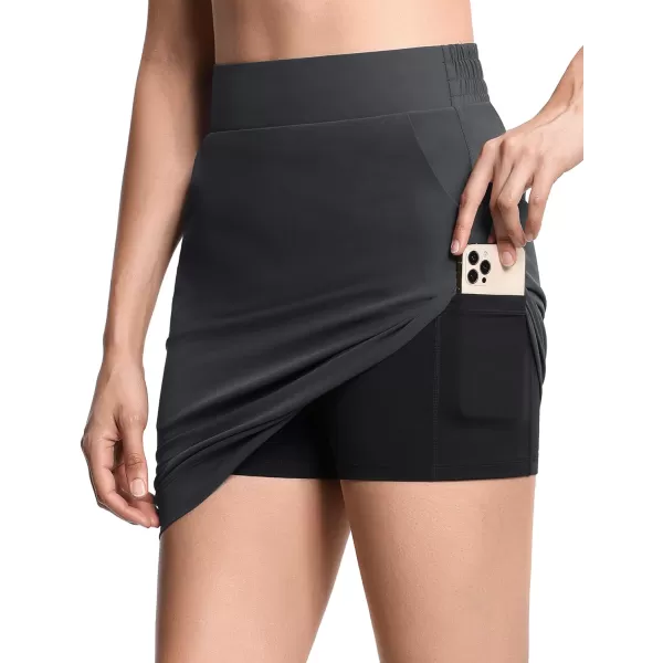 THE GYM PEOPLE Womens Golf Skorts Modest Knee Length Athletic Tennis Skirts Builtin Shorts with 4 PocketsDark Grey