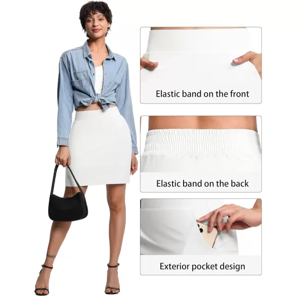 THE GYM PEOPLE Womens Golf Skorts Modest Knee Length Athletic Tennis Skirts Builtin Shorts with 4 PocketsWhite