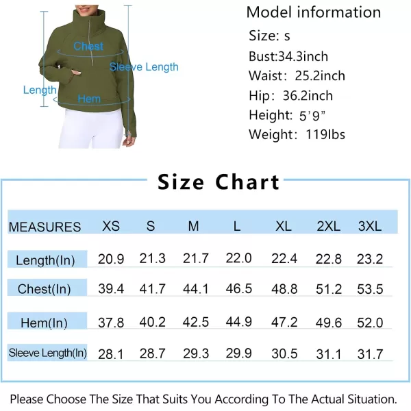THE GYM PEOPLE Womens Half Zip Pullover Fleece Stand Collar Crop Sweatshirt with Pockets Thumb HoleArmy Green