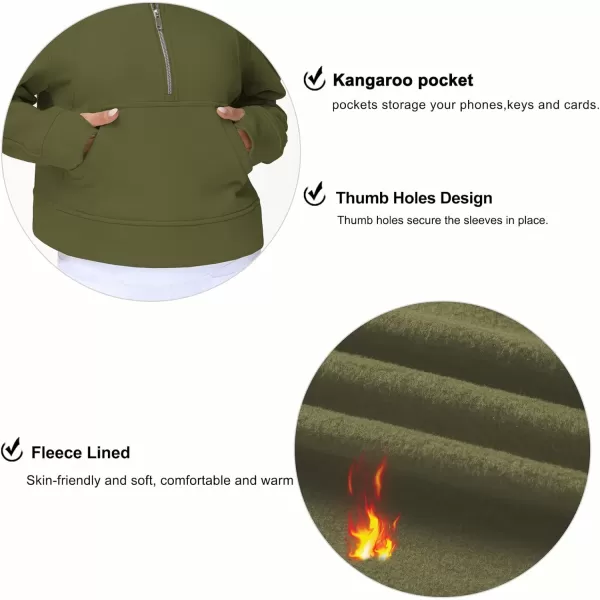 THE GYM PEOPLE Womens Half Zip Pullover Fleece Stand Collar Crop Sweatshirt with Pockets Thumb HoleArmy Green