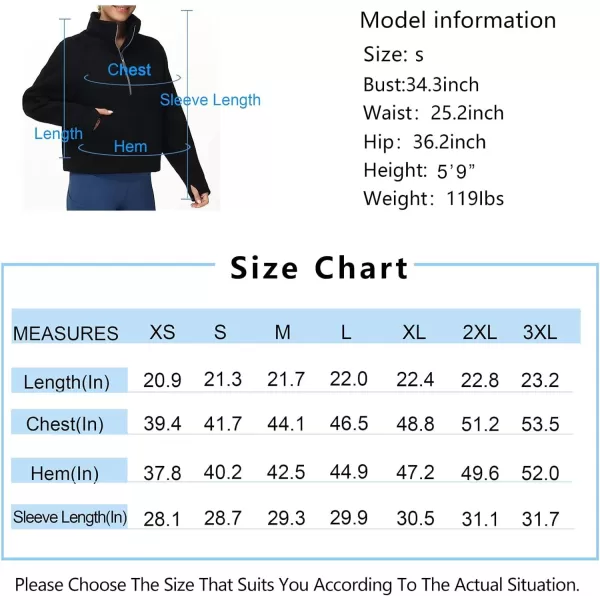 THE GYM PEOPLE Womens Half Zip Pullover Fleece Stand Collar Crop Sweatshirt with Pockets Thumb HoleBlack