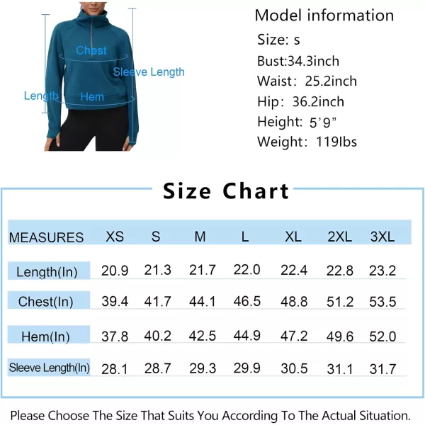 THE GYM PEOPLE Womens Half Zip Pullover Fleece Stand Collar Crop Sweatshirt with Pockets Thumb HoleDark Blue Green
