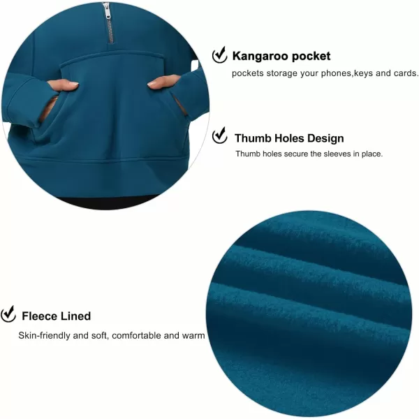 THE GYM PEOPLE Womens Half Zip Pullover Fleece Stand Collar Crop Sweatshirt with Pockets Thumb HoleDark Blue Green