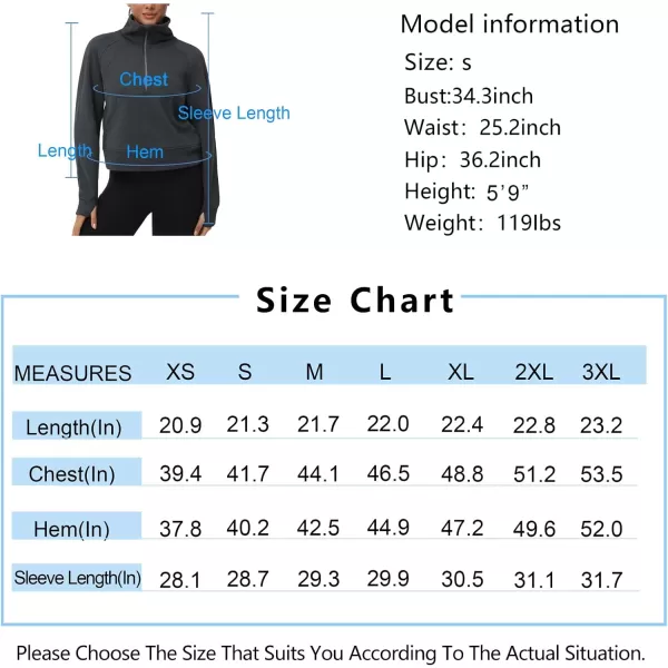 THE GYM PEOPLE Womens Half Zip Pullover Fleece Stand Collar Crop Sweatshirt with Pockets Thumb HoleDark Grey