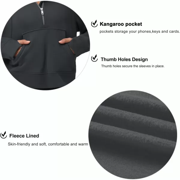 THE GYM PEOPLE Womens Half Zip Pullover Fleece Stand Collar Crop Sweatshirt with Pockets Thumb HoleDark Grey
