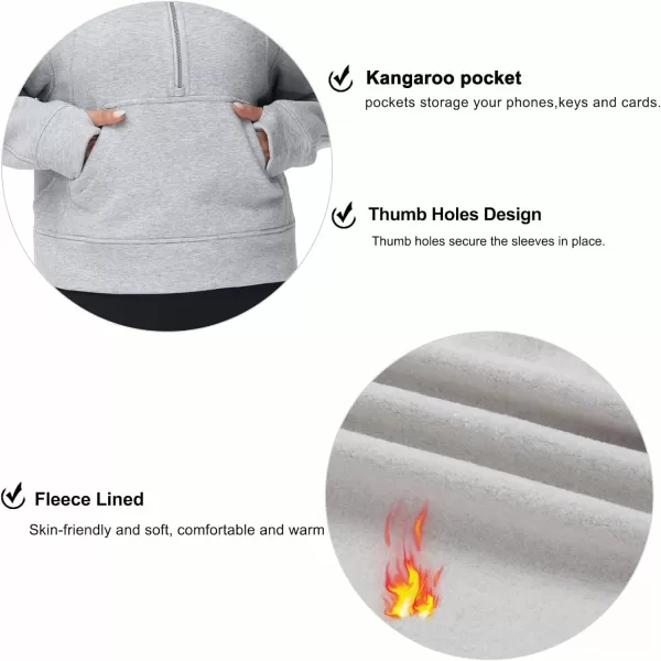 THE GYM PEOPLE Womens Half Zip Pullover Fleece Stand Collar Crop Sweatshirt with Pockets Thumb HoleGrey