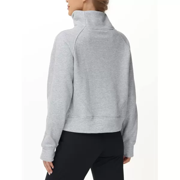 THE GYM PEOPLE Womens Half Zip Pullover Fleece Stand Collar Crop Sweatshirt with Pockets Thumb HoleGrey