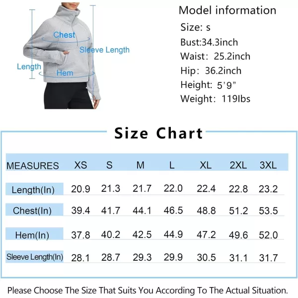 THE GYM PEOPLE Womens Half Zip Pullover Fleece Stand Collar Crop Sweatshirt with Pockets Thumb HoleGrey