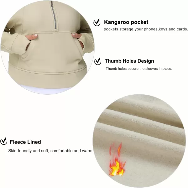THE GYM PEOPLE Womens Half Zip Pullover Fleece Stand Collar Crop Sweatshirt with Pockets Thumb HoleKhaki