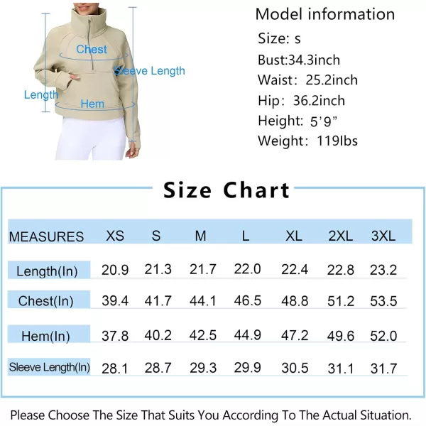 THE GYM PEOPLE Womens Half Zip Pullover Fleece Stand Collar Crop Sweatshirt with Pockets Thumb HoleKhaki