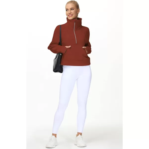 THE GYM PEOPLE Womens Half Zip Pullover Fleece Stand Collar Crop Sweatshirt with Pockets Thumb HoleMaroon