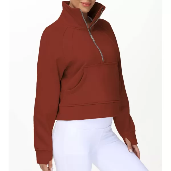 THE GYM PEOPLE Womens Half Zip Pullover Fleece Stand Collar Crop Sweatshirt with Pockets Thumb HoleMaroon