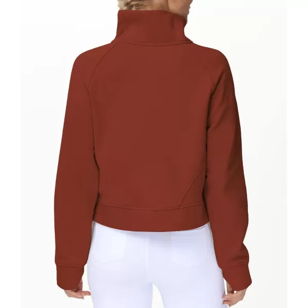 THE GYM PEOPLE Womens Half Zip Pullover Fleece Stand Collar Crop Sweatshirt with Pockets Thumb HoleMaroon