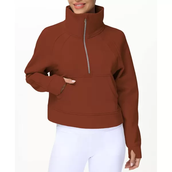 THE GYM PEOPLE Womens Half Zip Pullover Fleece Stand Collar Crop Sweatshirt with Pockets Thumb HoleMaroon