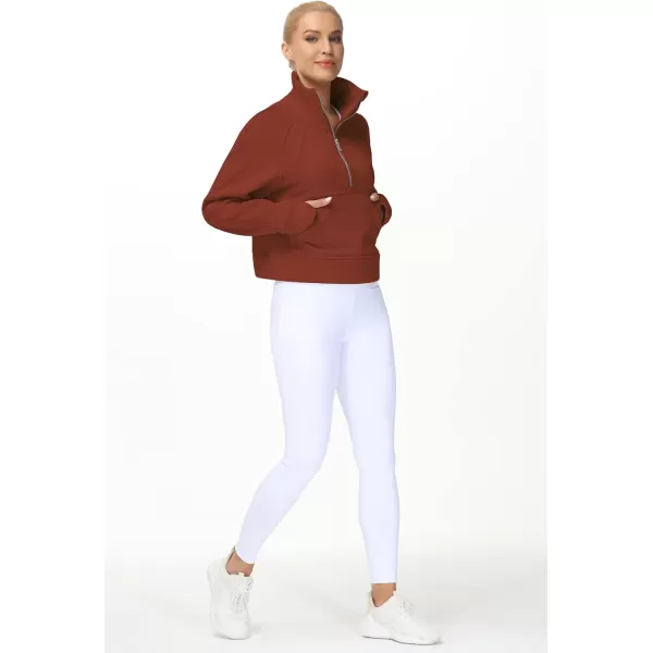 THE GYM PEOPLE Womens Half Zip Pullover Fleece Stand Collar Crop Sweatshirt with Pockets Thumb HoleMaroon