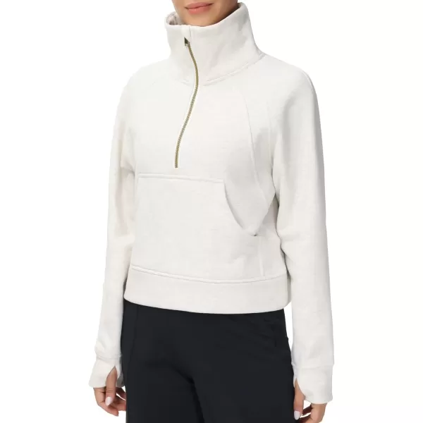 THE GYM PEOPLE Womens Half Zip Pullover Fleece Stand Collar Crop Sweatshirt with Pockets Thumb HoleOffwhite