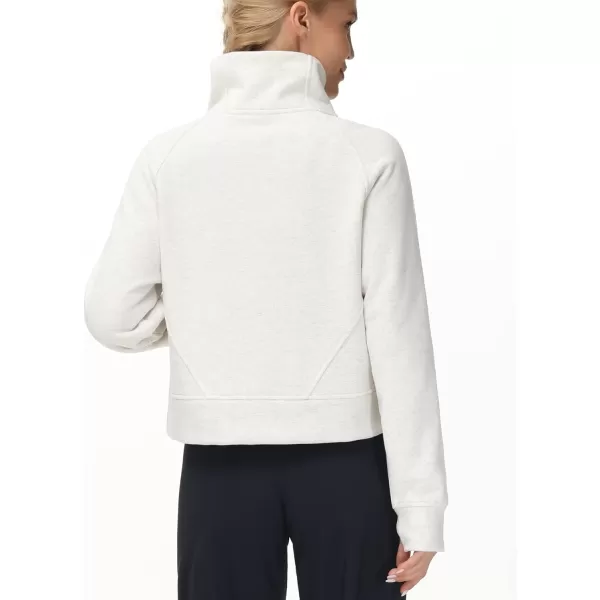 THE GYM PEOPLE Womens Half Zip Pullover Fleece Stand Collar Crop Sweatshirt with Pockets Thumb HoleOffwhite