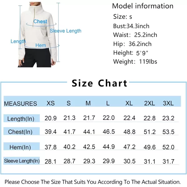 THE GYM PEOPLE Womens Half Zip Pullover Fleece Stand Collar Crop Sweatshirt with Pockets Thumb HoleOffwhite