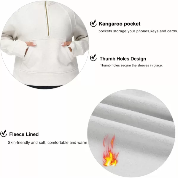 THE GYM PEOPLE Womens Half Zip Pullover Fleece Stand Collar Crop Sweatshirt with Pockets Thumb HoleOffwhite