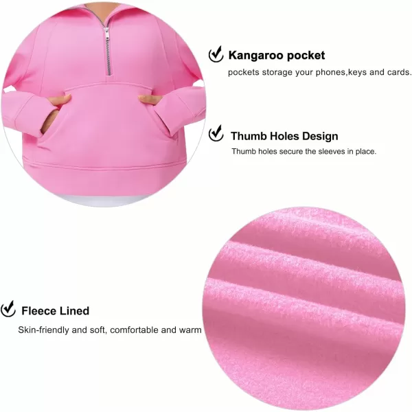 THE GYM PEOPLE Womens Half Zip Pullover Fleece Stand Collar Crop Sweatshirt with Pockets Thumb HolePink