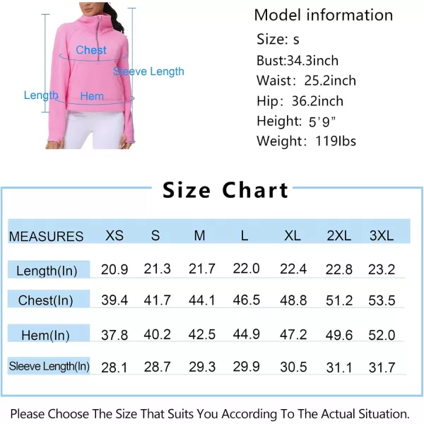 THE GYM PEOPLE Womens Half Zip Pullover Fleece Stand Collar Crop Sweatshirt with Pockets Thumb HolePink