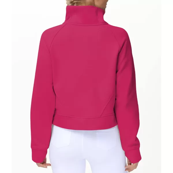 THE GYM PEOPLE Womens Half Zip Pullover Fleece Stand Collar Crop Sweatshirt with Pockets Thumb HolePitaya Red