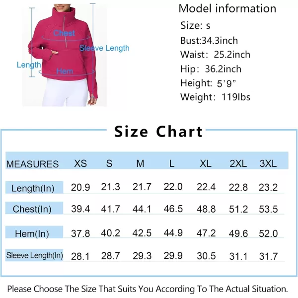 THE GYM PEOPLE Womens Half Zip Pullover Fleece Stand Collar Crop Sweatshirt with Pockets Thumb HolePitaya Red