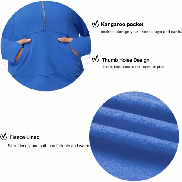 THE GYM PEOPLE Womens Half Zip Pullover Fleece Stand Collar Crop Sweatshirt with Pockets Thumb HoleSea Blue