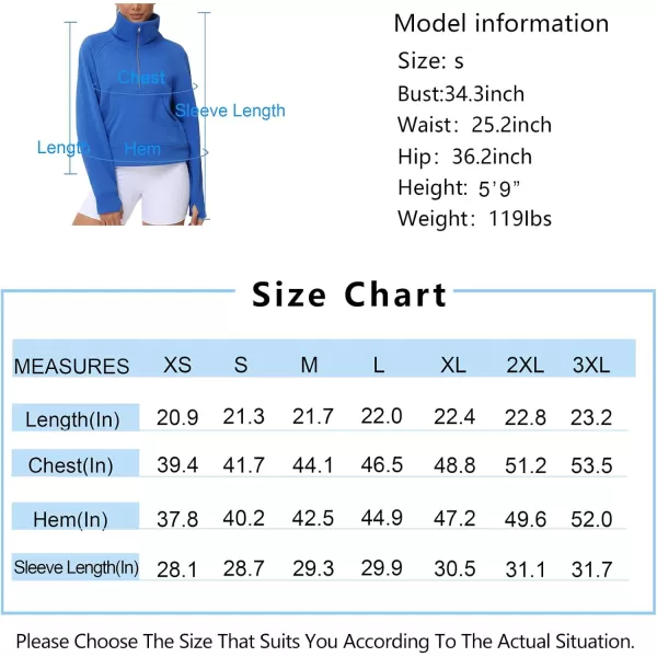 THE GYM PEOPLE Womens Half Zip Pullover Fleece Stand Collar Crop Sweatshirt with Pockets Thumb HoleSea Blue