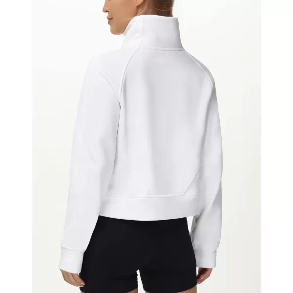 THE GYM PEOPLE Womens Half Zip Pullover Fleece Stand Collar Crop Sweatshirt with Pockets Thumb HoleWhite