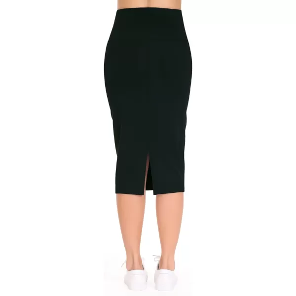 THE GYM PEOPLE Womens High Waist Tummy Control Pencil Skirts Stretchy Bodycon Midi Skirt Below Knee with Back SlitBlack