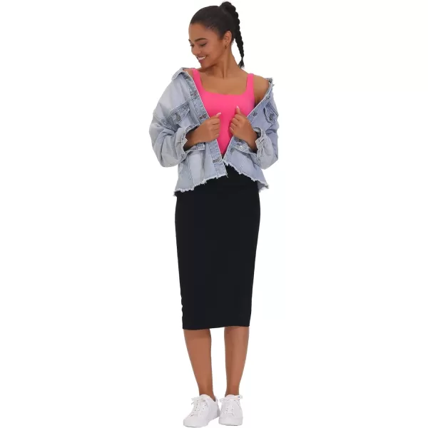 THE GYM PEOPLE Womens High Waist Tummy Control Pencil Skirts Stretchy Bodycon Midi Skirt Below Knee with Back SlitBlack