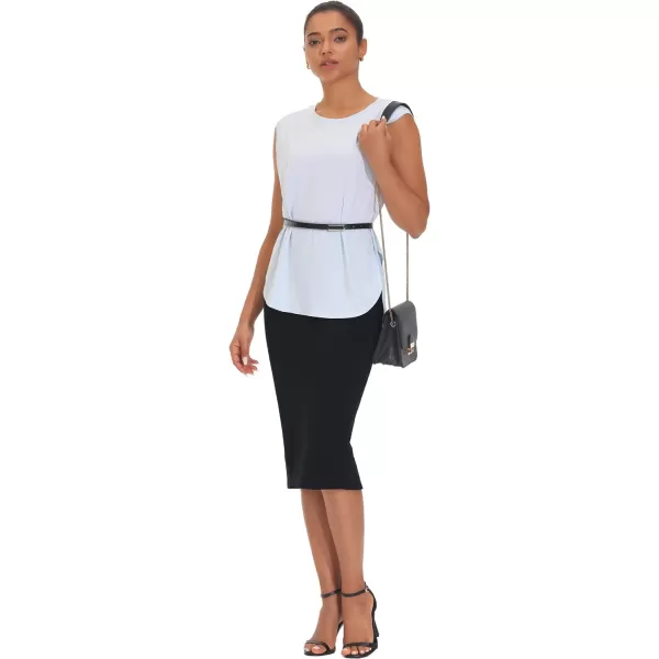 THE GYM PEOPLE Womens High Waist Tummy Control Pencil Skirts Stretchy Bodycon Midi Skirt Below Knee with Back SlitBlack