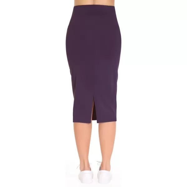 THE GYM PEOPLE Womens High Waist Tummy Control Pencil Skirts Stretchy Bodycon Midi Skirt Below Knee with Back SlitGrape Purple