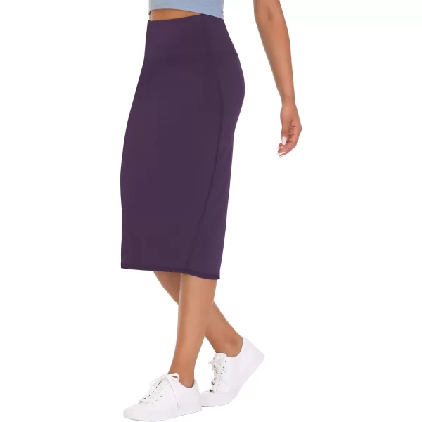 THE GYM PEOPLE Womens High Waist Tummy Control Pencil Skirts Stretchy Bodycon Midi Skirt Below Knee with Back SlitGrape Purple