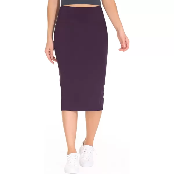 THE GYM PEOPLE Womens High Waist Tummy Control Pencil Skirts Stretchy Bodycon Midi Skirt Below Knee with Back SlitGrape Purple