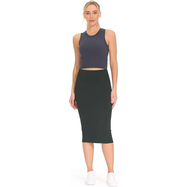 THE GYM PEOPLE Womens High Waist Tummy Control Pencil Skirts Stretchy Bodycon Midi Skirt Below Knee with Back SlitGrey