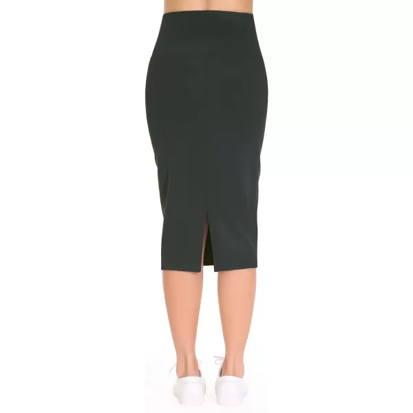 THE GYM PEOPLE Womens High Waist Tummy Control Pencil Skirts Stretchy Bodycon Midi Skirt Below Knee with Back SlitGrey